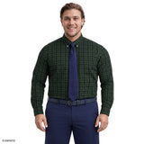 BIG & TALL ALL-OVER STRETCH TARTAN BUTTON-DOWN DRESS SHIRT - NAVY BLAZER