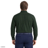 BIG & TALL ALL-OVER STRETCH TARTAN BUTTON-DOWN DRESS SHIRT - NAVY BLAZER