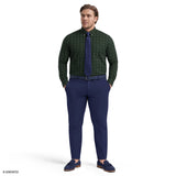BIG & TALL ALL-OVER STRETCH TARTAN BUTTON-DOWN DRESS SHIRT - NAVY BLAZER
