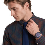 ALL-OVER STRETCH TARTAN BUTTON-DOWN DRESS SHIRT - MEDIEVAL BLUE