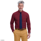 ALL-OVER STRETCH TARTAN BUTTON-DOWN DRESS SHIRT - RHUBARB
