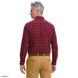 ALL-OVER STRETCH TARTAN BUTTON-DOWN DRESS SHIRT - RHUBARB