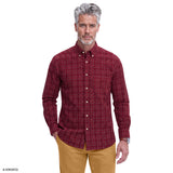 ALL-OVER STRETCH TARTAN BUTTON-DOWN DRESS SHIRT - RHUBARB