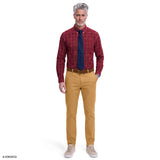 ALL-OVER STRETCH TARTAN BUTTON-DOWN DRESS SHIRT - RHUBARB