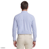 ALL OVER STRETCH PLAID BUTTON DOWN DRESS SHIRT - CHAMBRAY BLUE