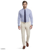 ALL OVER STRETCH PLAID BUTTON DOWN DRESS SHIRT - CHAMBRAY BLUE