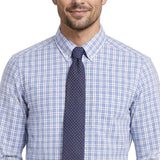 ALL OVER STRETCH PLAID BUTTON DOWN DRESS SHIRT - CHAMBRAY BLUE