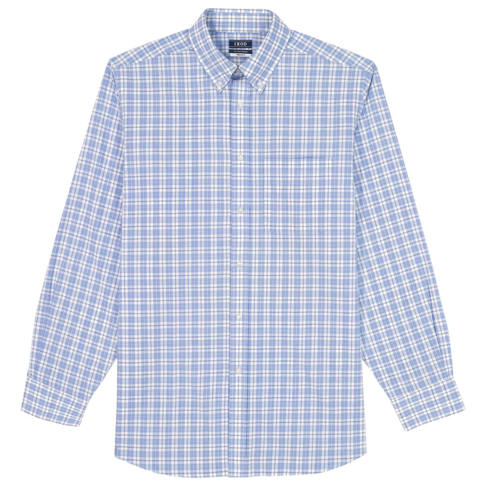 ALL-OVER STRETCH L/S PLAID BUTTON-DOWN DRESS SHIRT - CHAMBRAY BLUE