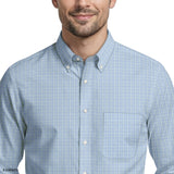 ALL-OVER STRETCH L/S PLAID BUTTON-DOWN DRESS SHIRT - MARINE BLUE