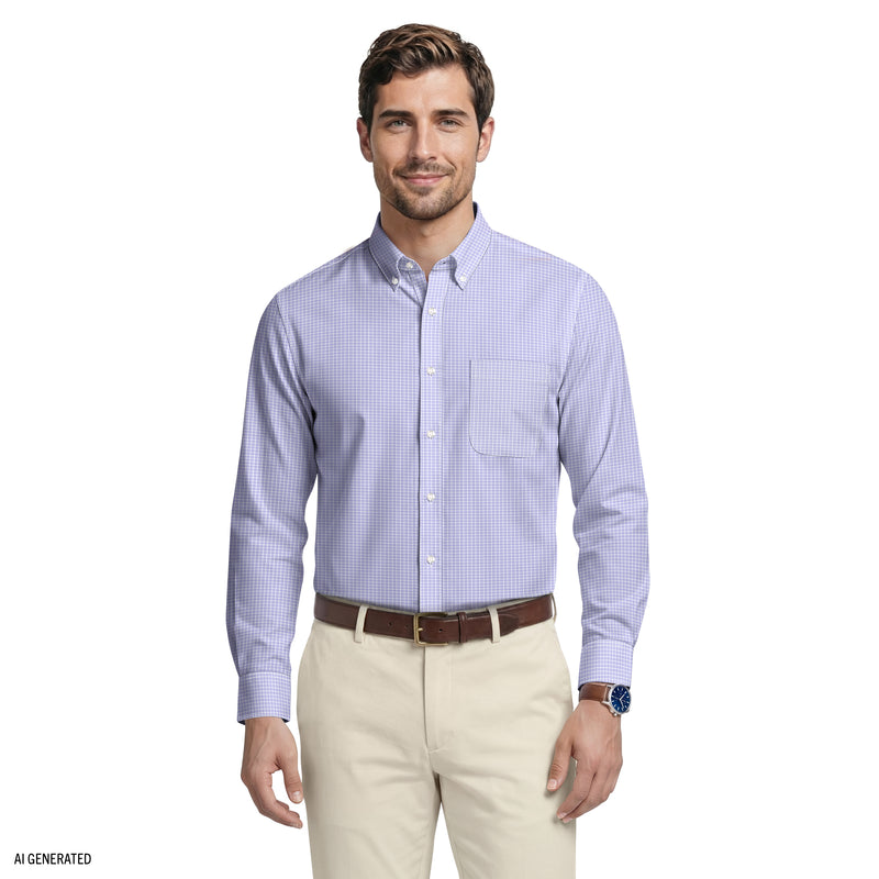ALL-OVER STRETCH L/S PLAID BUTTON-DOWN DRESS SHIRT - DAHLIA PURPLE