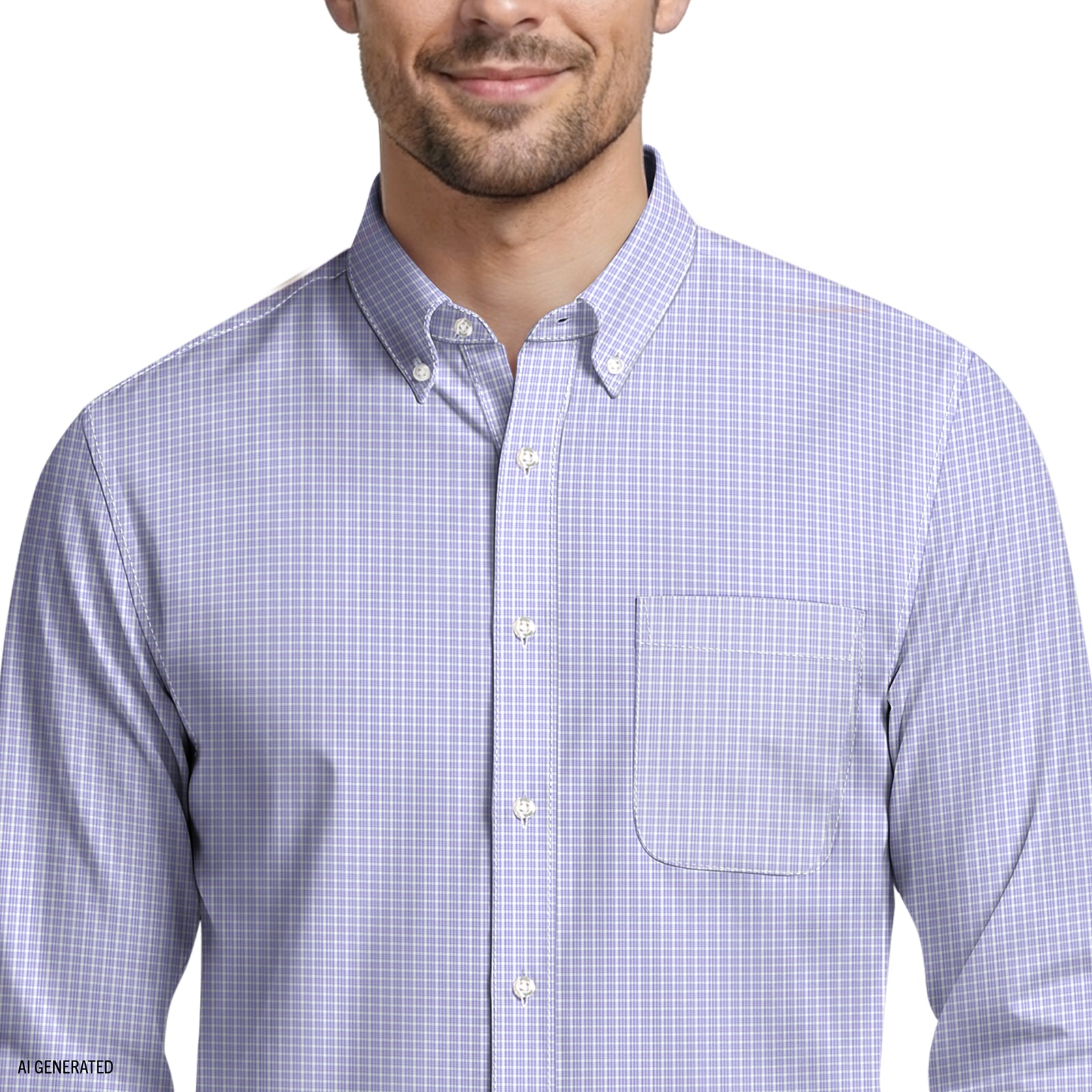 All-Over Stretch L/S Plaid Button-Down Dress Shirt - Dahlia Purple