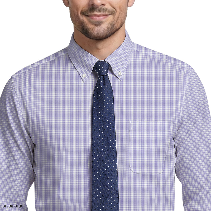 ALL-OVER STRETCH L/S PLAID BUTTON-DOWN DRESS SHIRT - DAHLIA PURPLE