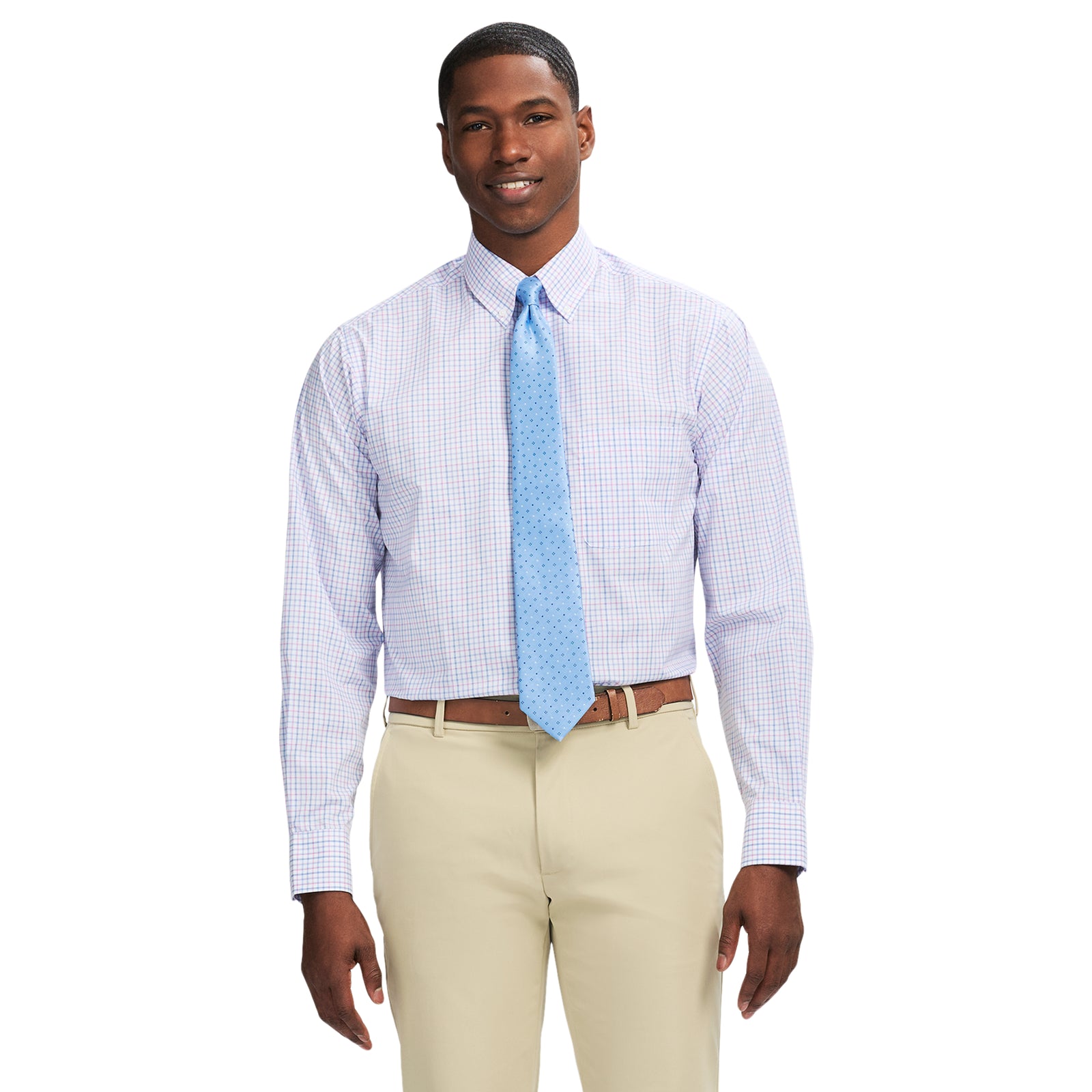 All-Over Stretch L/S Plaid Button-Down Dress Shirt - Izod Sportswear