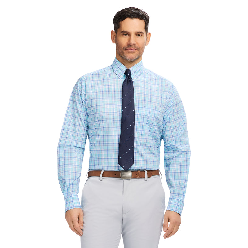 All-over Stretch L/s Plaid Button-down Dress Shirt - IZOD Sportswear