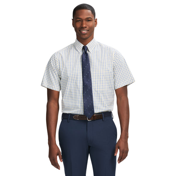 ALL OVER STRETCH SHORT SLEEVE BUTTON DOWN DRESS SHIRT - LEMON DROP