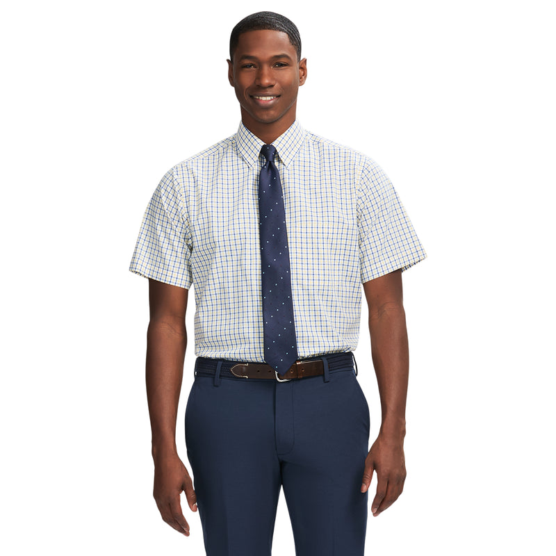 ALL OVER STRETCH SHORT SLEEVE BUTTON DOWN DRESS SHIRT - LEMON DROP