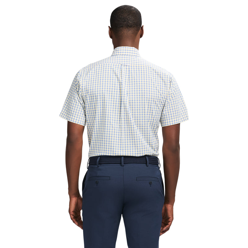 ALL OVER STRETCH SHORT SLEEVE BUTTON DOWN DRESS SHIRT - LEMON DROP