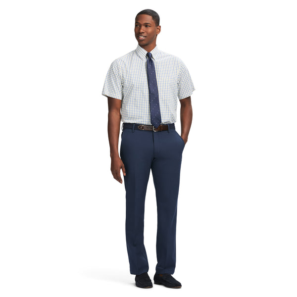 ALL OVER STRETCH SHORT SLEEVE BUTTON DOWN DRESS SHIRT - LEMON DROP