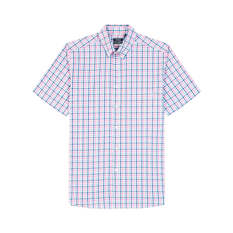 ALL OVER STRETCH SHORT SLEEVE BUTTON DOWN DRESS SHIRT - PHLOX PINK