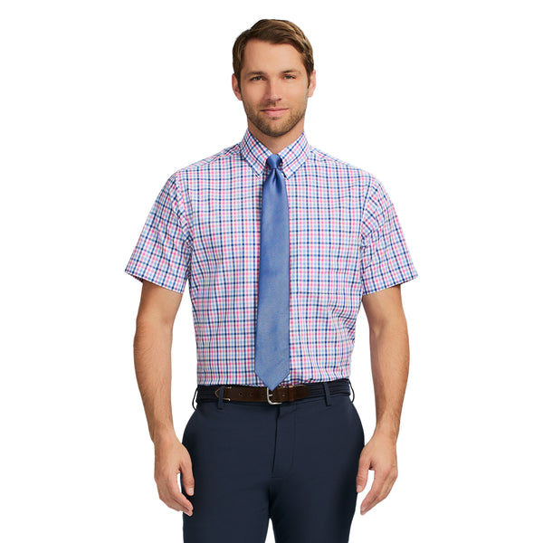 ALL OVER STRETCH SHORT SLEEVE BUTTON DOWN DRESS SHIRT - PHLOX PINK