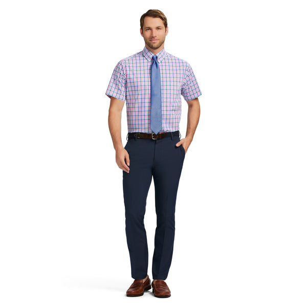 ALL OVER STRETCH SHORT SLEEVE BUTTON DOWN DRESS SHIRT - PHLOX PINK