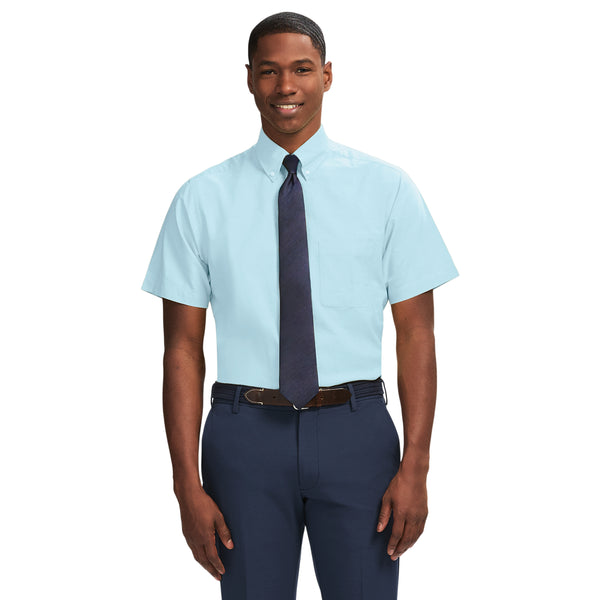 ALL OVER STRETCH SHORT SLEEVE BUTTON DOWN DRESS SHIRT - BACHELOR BUTTON