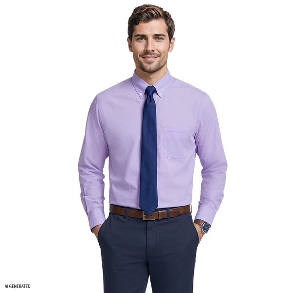 All-Over Stretch L/S Striped Button-Down Dress Shirt - Dahlia