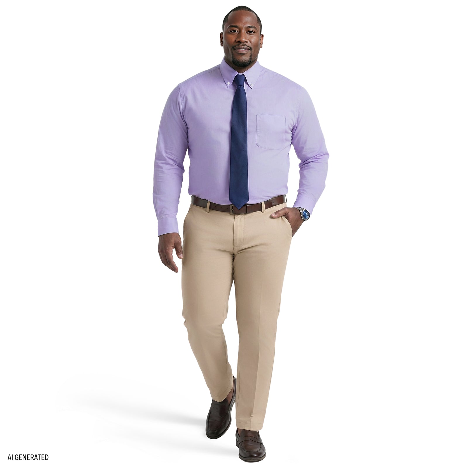 BIG & TALL ALL-OVER STRETCH L/S STRIPED BUTTON-DOWN DRESS SHIRT