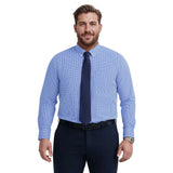 BIG & TALL ALL-OVER STRETCH L/S PLAID BUTTON-DOWN DRESS SHIRT - BLUE BELL