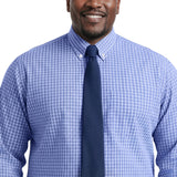 BIG & TALL ALL-OVER STRETCH L/S PLAID BUTTON-DOWN DRESS SHIRT - ULTRAMARINE