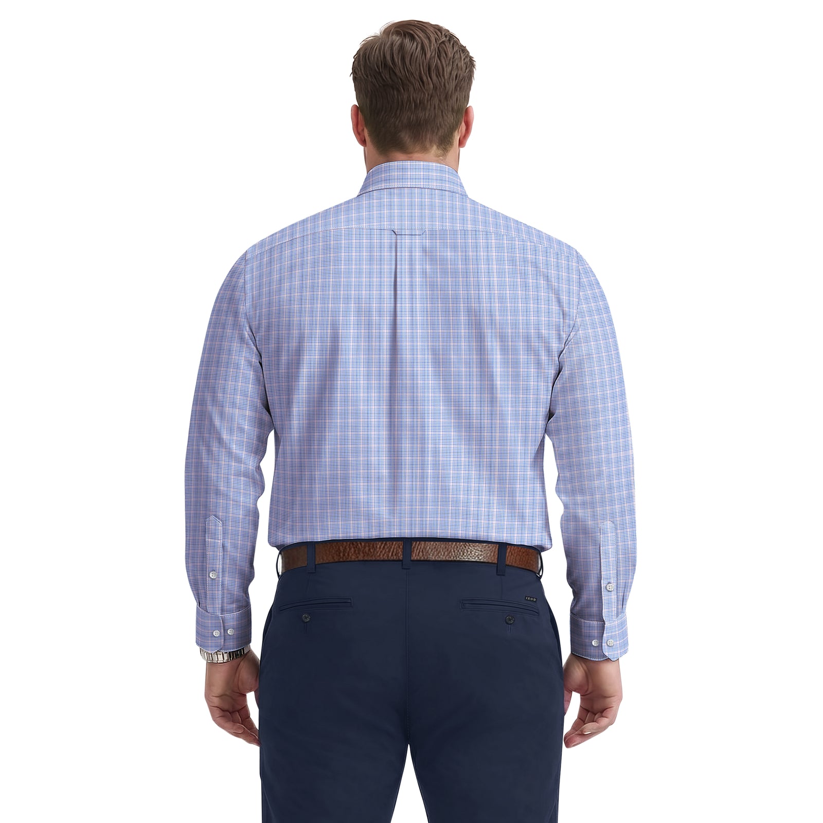 Big & Tall All-Over Stretch L/S Plaid Button-Down Dress Shirt