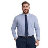 BIG & TALL ALL-OVER STRETCH L/S PLAID BUTTON-DOWN DRESS SHIRT - ULTRAMARINE