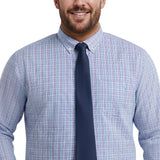 BIG & TALL ALL-OVER STRETCH L/S PLAID BUTTON-DOWN DRESS SHIRT - ULTRAMARINE
