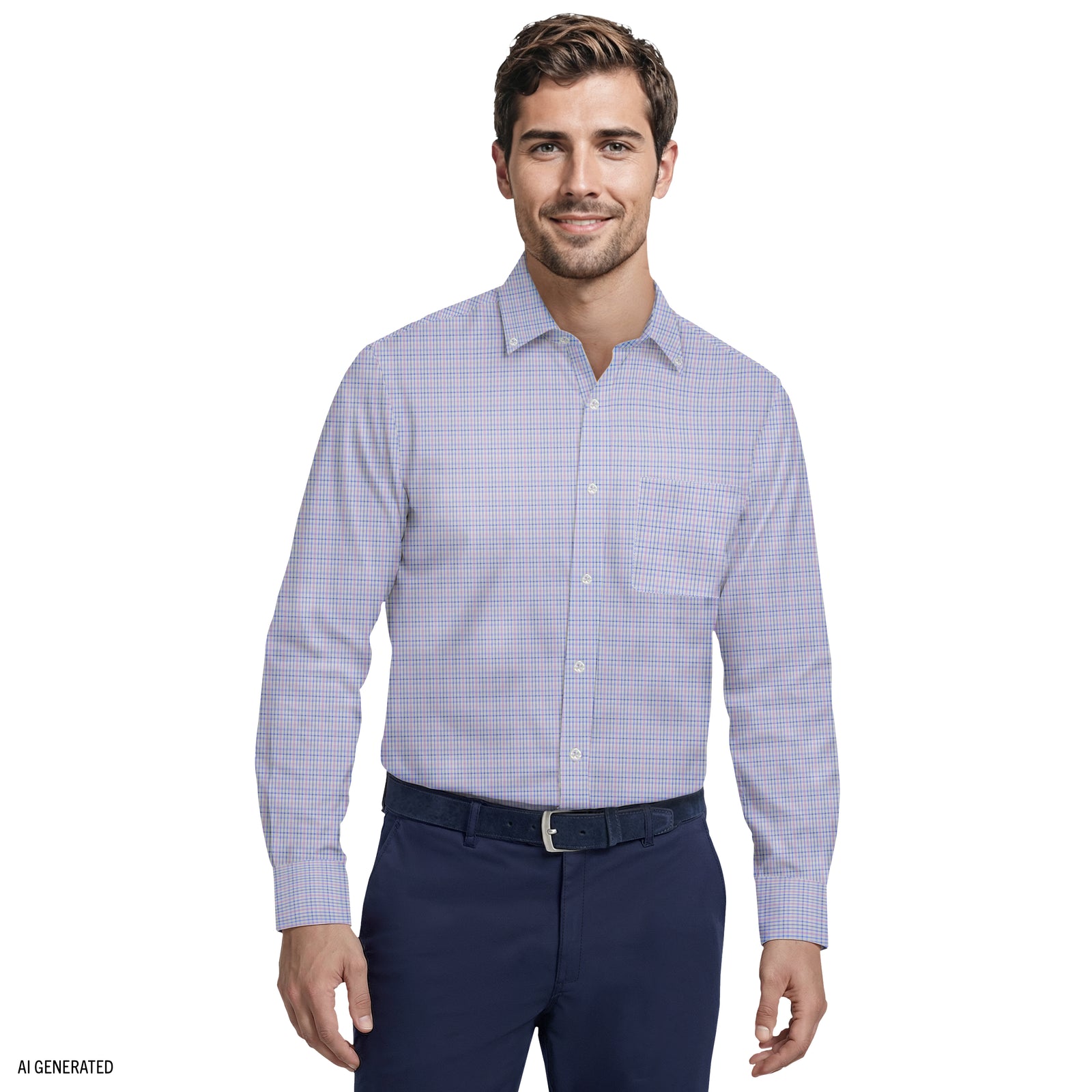 ALL-OVER STRETCH L/S PLAID BUTTON-DOWN DRESS SHIRT - DAHLIA PURPLE