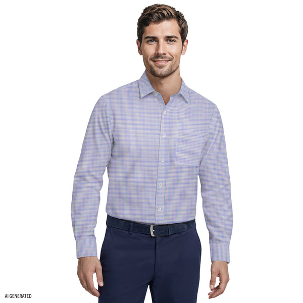All-Over Stretch L/S Plaid Button-Down Dress Shirt - Dahlia Purple