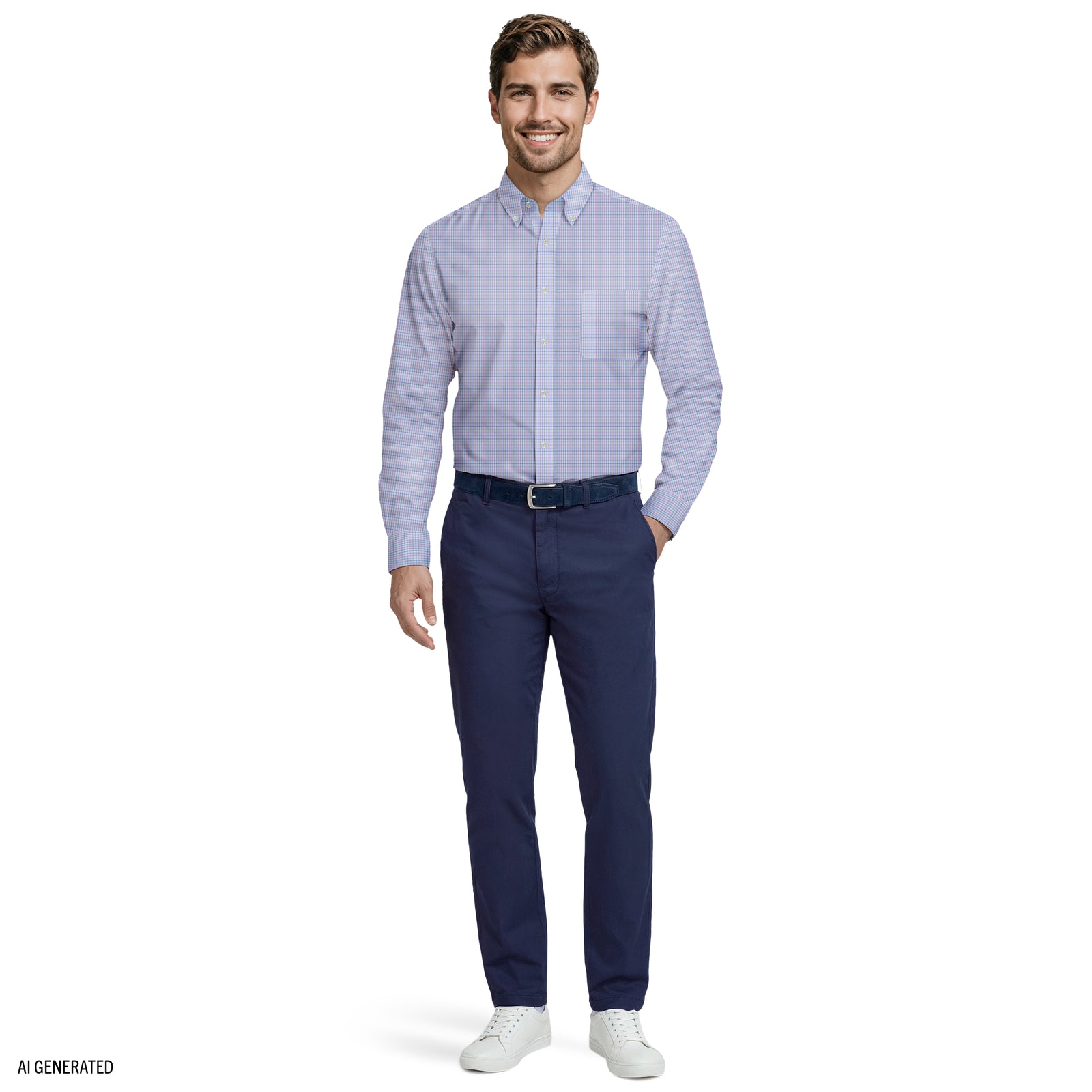 ALL-OVER STRETCH L/S PLAID BUTTON-DOWN DRESS SHIRT - DAHLIA PURPLE
