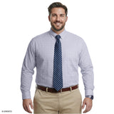 BIG & TALL ALL-OVER STRETCH L/S PLAID BUTTON-DOWN DRESS SHIRT - PAGODA BLUE
