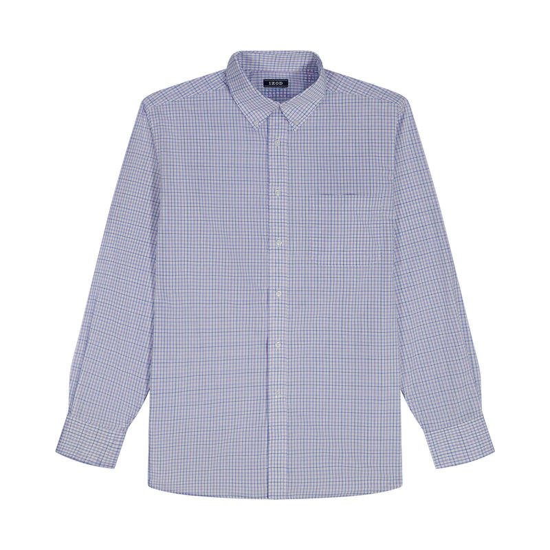 BIG & TALL ALL-OVER STRETCH L/S PLAID BUTTON-DOWN DRESS SHIRT