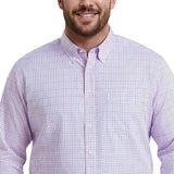 BIG & TALL ALL-OVER STRETCH L/S PLAID BUTTON-DOWN DRESS SHIRT - CONE FLOWER