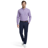 ALL-OVER STRETCH L/S PLAID BUTTON-DOWN DRESS SHIRT - LILAC