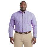 BIG & TALL ALL-OVER STRETCH L/S PLAID BUTTON-DOWN DRESS SHIRT - LILAC