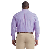 BIG & TALL ALL-OVER STRETCH L/S PLAID BUTTON-DOWN DRESS SHIRT - LILAC