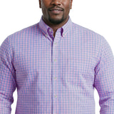 BIG & TALL ALL-OVER STRETCH L/S PLAID BUTTON-DOWN DRESS SHIRT - LILAC