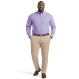 BIG & TALL ALL-OVER STRETCH L/S PLAID BUTTON-DOWN DRESS SHIRT - LILAC