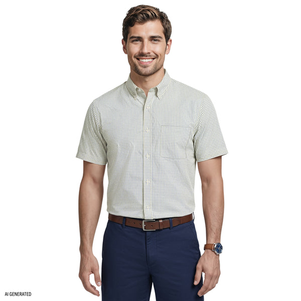 mens dress short Mizzen+Main Men's Leeward Sleeve Shirt Get ready to upgrade your wardrobe with this Van Heusen Mens Short Sleeve Dress Shirt in a striking Cameo Blue color Men's Short Sleeve Striped Executive