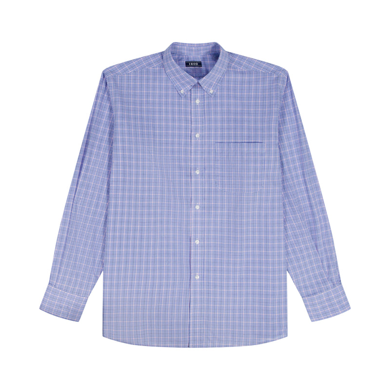All-Over Stretch L/S Plaid Button-Down Dress Shirt - Izod Sportswear