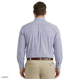BIG & TALL ALL-OVER STRETCH L/S PLAID BUTTON-DOWN DRESS SHIRT - ULTRAMARINE
