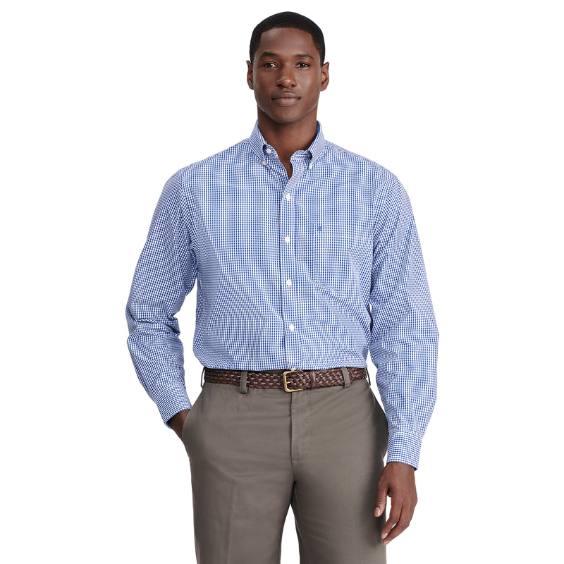 PERFORMANCE COMFORT LONG-SLEEVE GINGHAM BUTTON-DOWN SHIRT - MAZARINE BLUE