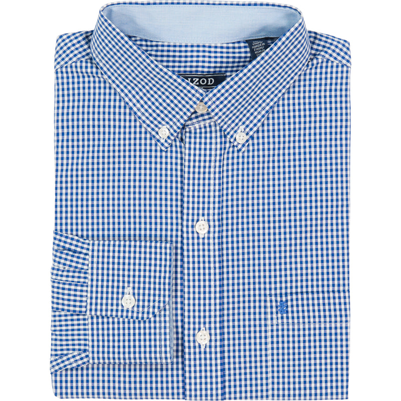 PERFORMANCE COMFORT LONG-SLEEVE GINGHAM BUTTON-DOWN SHIRT - MAZARINE BLUE