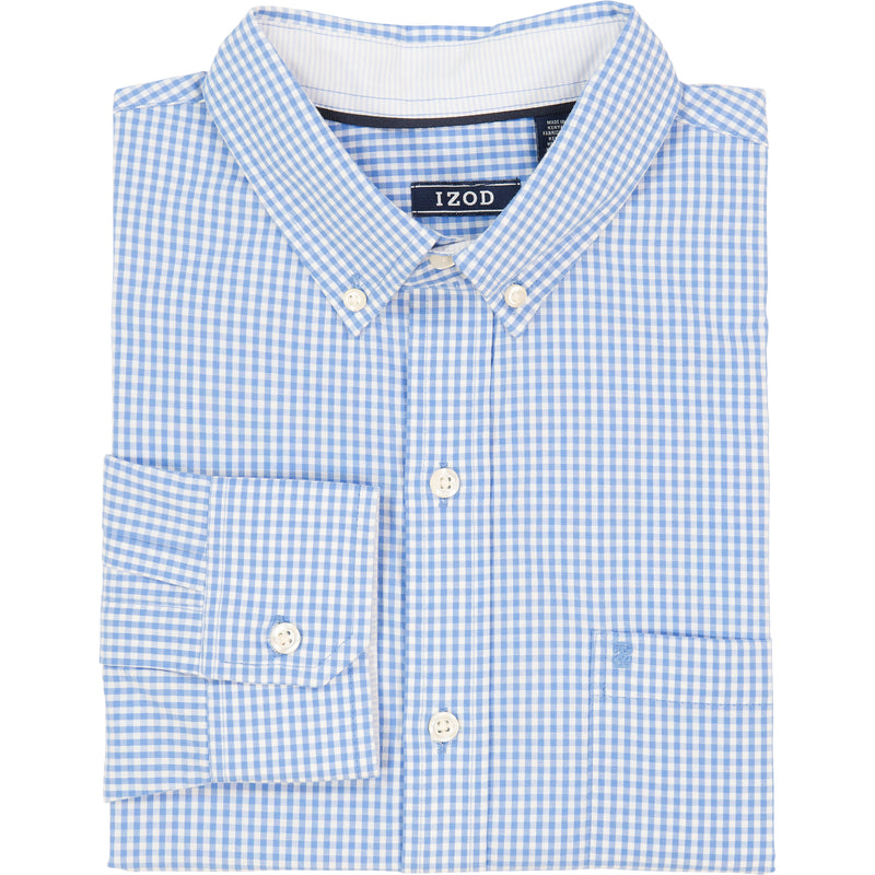 PERFORMANCE COMFORT LONG-SLEEVE GINGHAM BUTTON-DOWN SHIRT - BLUE REVIVAL